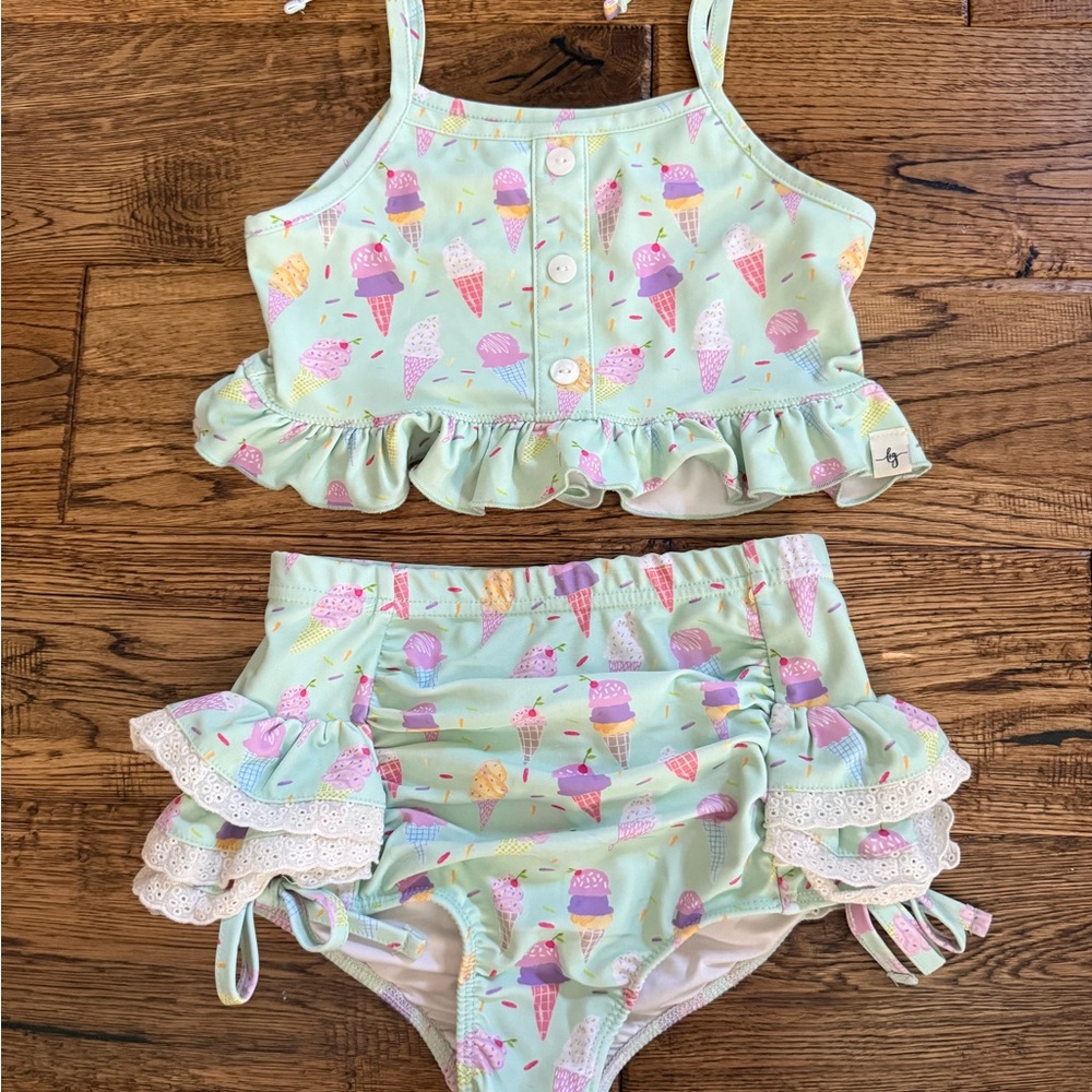 Love and Grown Girls’ High Wasted Ice Cream Ruffle Bikini Set